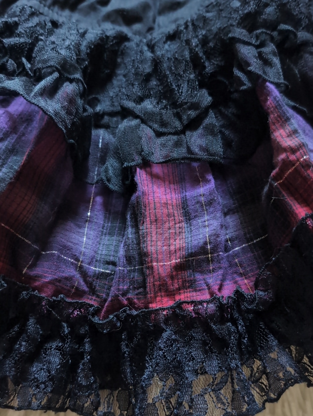 Y2K Tripp NYC Garter Strap Purple Plaid & Black Lace Gothic Mini Skirt XL - Picture 4 of 11